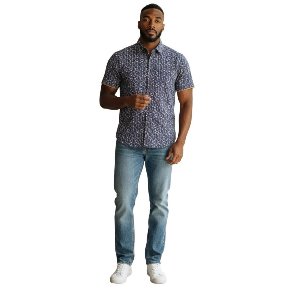 Visconti Black Mens Jelly Diver Short Sleeve Shirt~Size XL~Blue Print L15 09